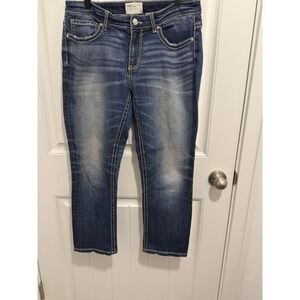 BKE Payton Women's Cropped Jeans Size 29 Dark‎ Wash Light Distress